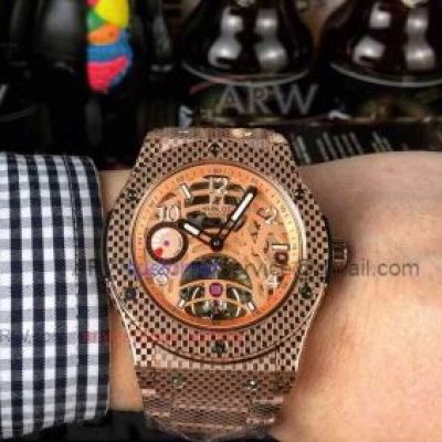 Perfect Replica Hublot Classic Fusion Black On Rose Gold Bezel Tourbillon Dial 43mm Watch